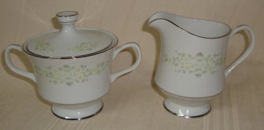 Sango Greenfield 3783 Creamer and Covered Sugar Bowl