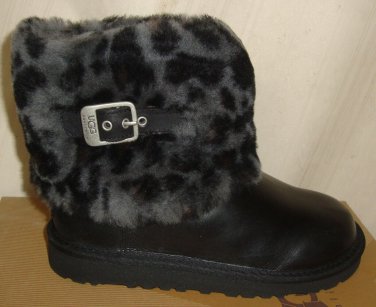 UGG Australia KIDS ELLEE Black Leopard Cuff Boots TODDLER Size US 11 NIB 1003723