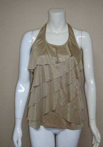 Cache Gold Ruffle Halter Top Women's Size M