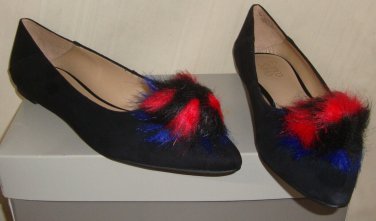 Franco Sarto  Sukie Black Flats Pom Pom Embellished Pointed Toe Size US 8 NIB