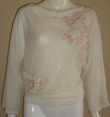 Anthropologie AKEMI KIN Ivory Poet Lace Dolman Sleeve Embroidered Top Size Small