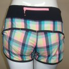 Lululemon Run Speed Shorts PLAID Pink Blue Yellow Size 2 with Zippered Pocket