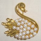 Swan Gold Tone with Pearl Brooch Pin