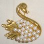 Swan Gold Tone with Pearl Brooch Pin
