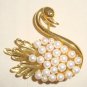 Swan Gold Tone with Pearl Brooch Pin
