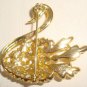 Swan Gold Tone with Pearl Brooch Pin