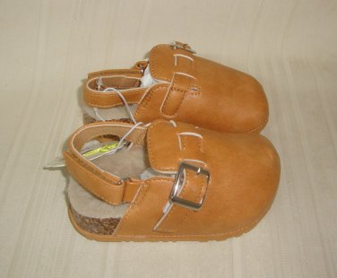 First Steps Chestnut Faux Leather Fur Sling Back Shoes Clogs Baby Size 4 NEW