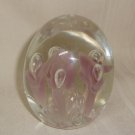 Joe Rice Clear with pink flowers Egg Art glass Paperweight, Signed dated 95