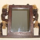 African Primitive Tribal Men Tiki Folk Art Wood Carving Two Statues with Mirror