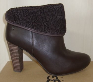 UGG Australia Dandylion Tres Brown Leather Knit Ankle Boots Size 8 NIB 1008755