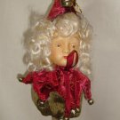 MARK ROBERT CHRISTMAS FAIRY ELF W Burgundy Hat with Bells Ornament  15' long