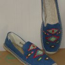 Soludos Smoking Slipper Thunder Bird Embroidery Denim Blue Slip On Shoes Size 10
