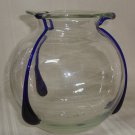 Poschinger Clear With Cobalt Tri-Tadpoles Hand Blown Glass Vase , Vintage