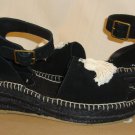 Soludos Black PEEP Toe Platform Split Suede Leather Wedge Sandal Women's 8.5 NEW