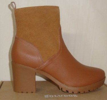 Soludos Dani Saddle Shearling Platform Stacked Heel Ankle Boots Size US 8.5 NEW