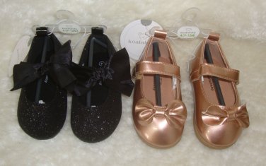 Koala Baby Rose & Black Sparkle Bow Shoes Infant Baby Size 4 NEW 2 PAIRS