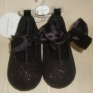 Koala Baby Black Sparkle Glitter W Bow Flat Shoes Baby Size 6 NEW Elegant & Cute