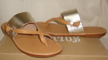Soludos Slotted Thong Sandal  Platinum & Tan Leather Women's Size US 7 NEW