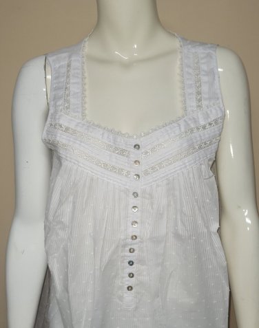 Eileen West White Sleeveless with Lace Detail Nightgown Women Size MED NEW