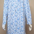 Eileen West Floral White & Blue 100% Cotton Long Sleeve Nightgown Size Med NEW