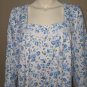Eileen West Floral White & Blue 100% Cotton Long Sleeve Nightgown Size Med NEW