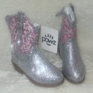 Cowboy Boots Todder Girl KIDS Size US 8 Silver Sparkle Glitter By Pawz
