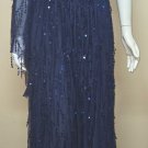 Giffniseti Navy Blue Long Sequin One Shoulder Side Slit Dress Gown Size MED