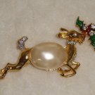 KENNETH JAY LANE KJL Gold Tane Christmas Holiday Reindeer Deer Brooch Pin RARE