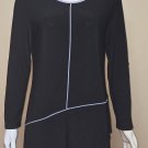 By JJ Black with White trim Stretch Asymmetric Tunic Top Blouse Size SMALL NEW