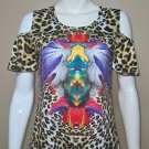 ASH & SARA Leopard Cold Shoulder Top Blouse with Colorful Design Women Size Sm