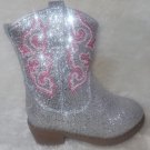 Cowboy Boots LITTLE KIDS Size US 12 Silver Pink detail Sparkle Glitter By Pawz