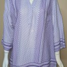 ANNE CARSON Violet & Ivory V-Neck Boho Blouse 3/4 Sleeve Size X LARGE NEW