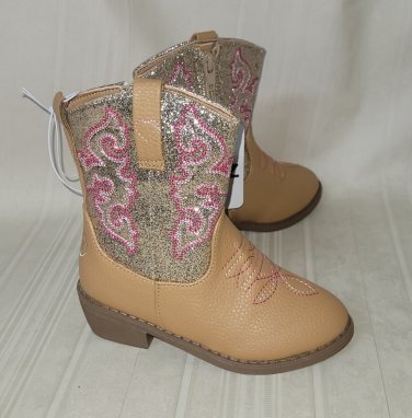 Cowboy Boots TODDLER KIDS Size US 13 Tan Textured Faux Leather Glitter By Pawz