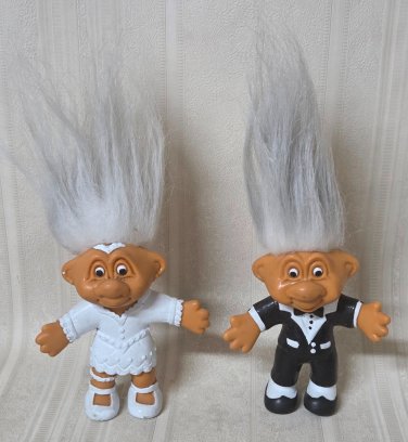Norfin Trolls Posable Bride & Groom 1992 By Just Toys Vintage RARE