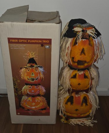 2004 Gemmy 3 FT Tall Pumpkin Fiber Optic Trio Electronic w/Box
