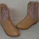 Cowboy Boots Tan With Sparkle Glitter Detail  Youth Girl Size US 2 By Pawz NEW