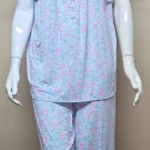 Eileen West 2 Piece Blue Floral Top & Capri Pants Pajama Set Size Large NEW