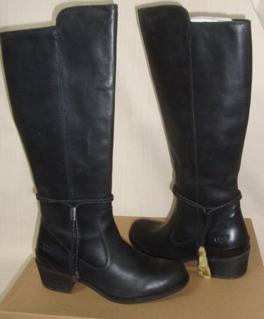 UGG CIERRA Black Leather Western Riding Tall Boots Women's Size US 6 NEW WITH BO