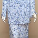 Eileen West White Blue Floral Modal Cotton Two Piece Pajama Set SM NEW E5720199
