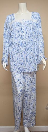 Eileen West White Blue Floral Modal Cotton Two Piece Pajama Set SM NEW E5720199