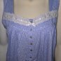 Eileen West Sleeveless Knee Length White/Blue Floral Gown 100 Cotton Size S NEW