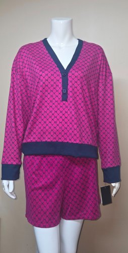 DKNY Logo Sleep Loungewear SET Sweater Knit Long Sleeve /Shorts Pink /Blue Large