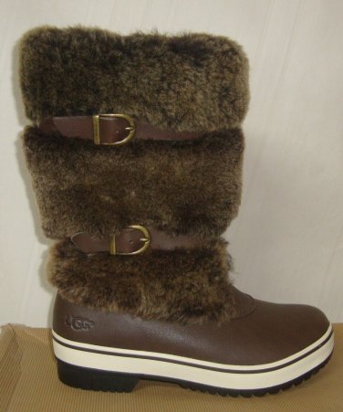 UGG Australia LILYAN Brown  Waterproof Leather Sheepskin Boots Size US 6 NIB
