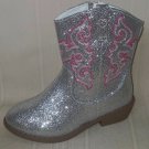 Cowboy Boots Silver Sparkle Glitter Youth Girl Size US 1 By Pawz NEW