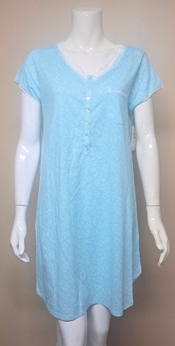 Eileen West Aqua Floral Cap Sleeve 100% Cotton Short Nightgown Sleepshirt Size S