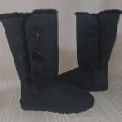 UGG BAILEY BUTTON TRIPLET TRIPLE Black Suede Tall Boots Women Size US 5 NEW 1873