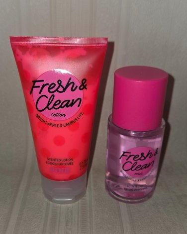 VICTORIA SECRET PINK Fresh & Clean Travel Set  Scented Lotion + Mist 2.5 oz each