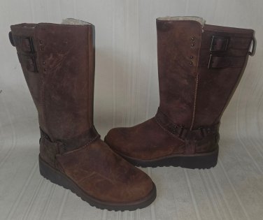 UGG Australia Jasper Brown Leather Lined Winter Boots Women Size US 7 #1009280