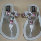 Grandco White Sandals Waterproof Thong BLING Silver Tone Jeweled  Size US 11 NEW