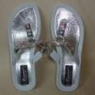Grandco White Sandals Waterproof Thong BLING Silver Tone Jeweled  Size US 6 NEW